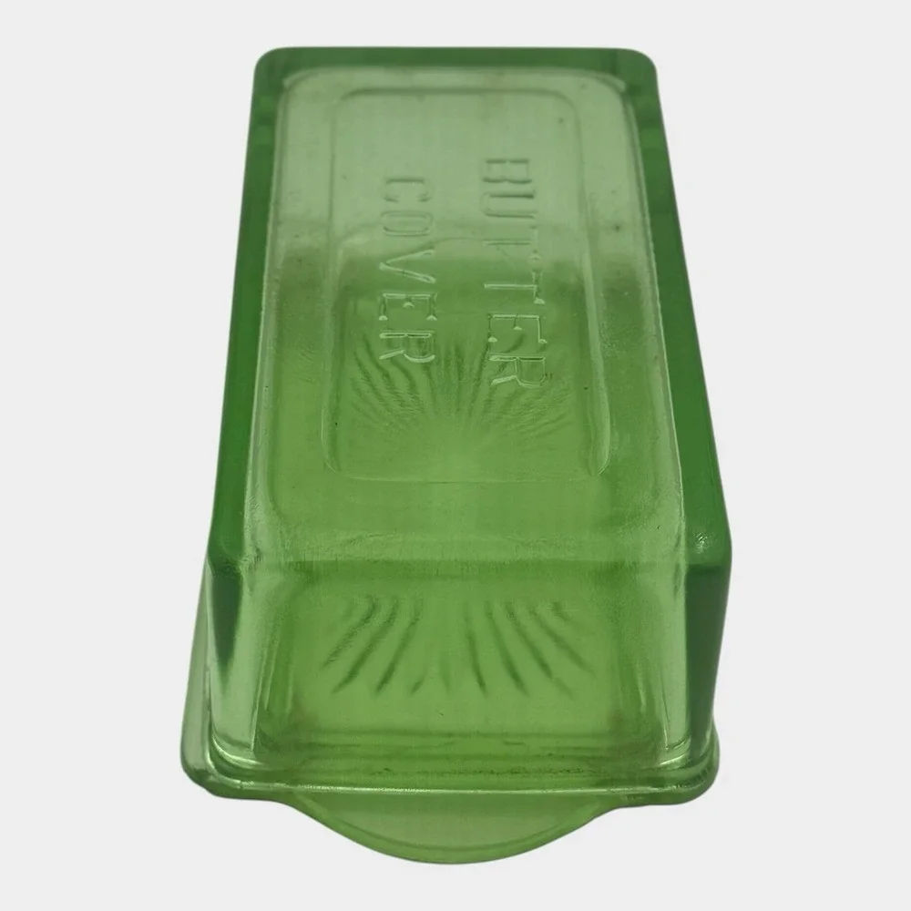 Hazel Atlas Uranium Glass Butter Cover Dish Lid Green Depression UV Glow Vintage